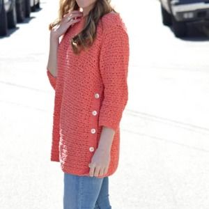 J.Jill Peach Coral Open Knit Sweater Small Buttons